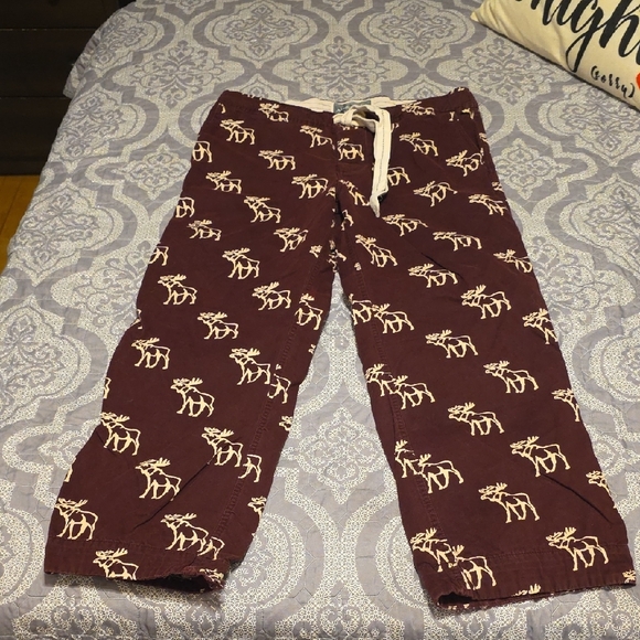 Moose Print Pajama Pants in Burgundy - Picture 1 of 9